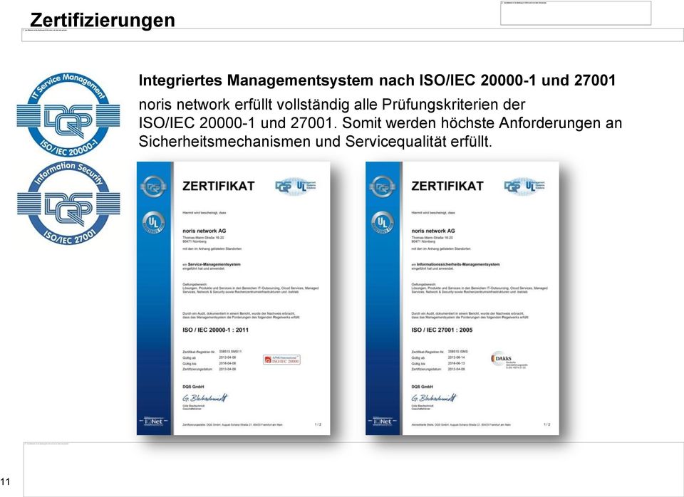 Prüfungskriterien der ISO/IEC 20000-1 und 27001.