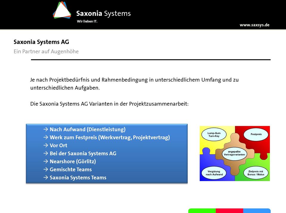Die Saxonia Systems AG Varianten in der Projektzusammenarbeit: Nach Aufwand (Dienstleistung)