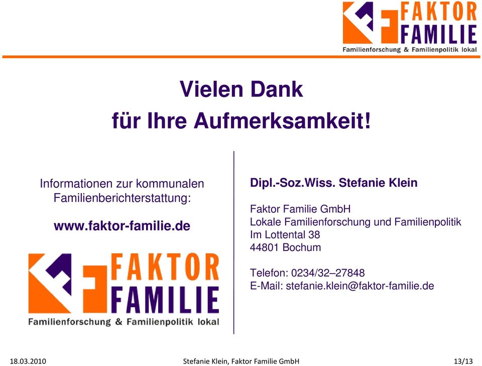 Wiss. Stefanie Klein Faktor Familie GmbH Lokale Familienforschung und Familienpolitik Im