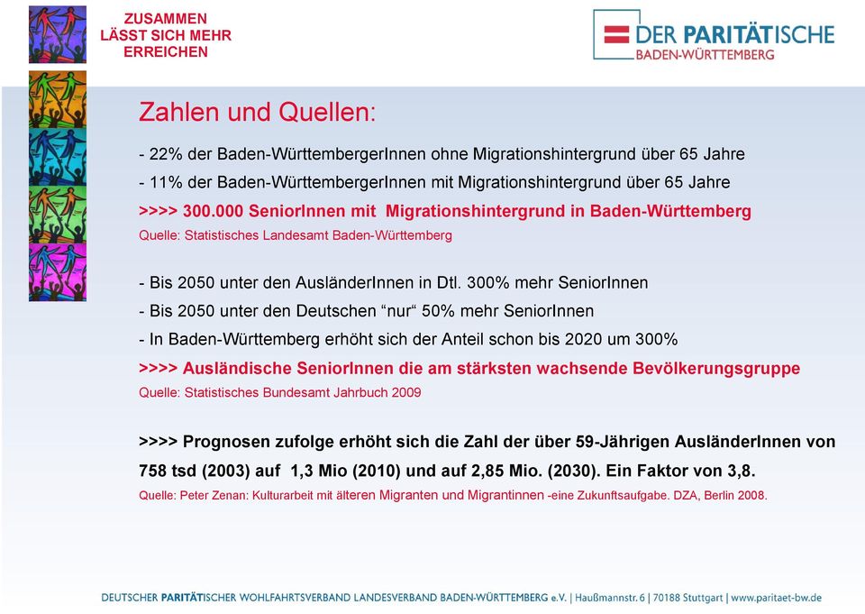 300% mehr SeniorInnen - Bis 2050 unter den Deutschen nur 50% mehr SeniorInnen - In Baden-Württemberg erhöht sich der Anteil schon bis 2020 um 300% >>>> Ausländische SeniorInnen die am stärksten