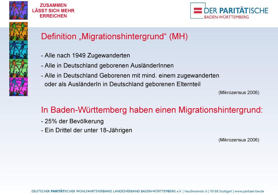 einem zugewanderten oder als AusländerIn in Deutschland geborenen Elternteil (Mikrozensus 2006)