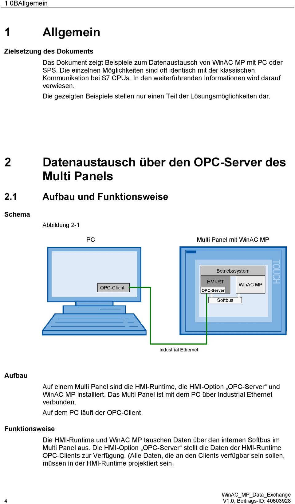 Die gezeigten Beispiele stellen nur einen Teil der Lösungsmöglichkeiten dar. 2 Datenaustausch über den OPC-Server des Multi Panels 2.