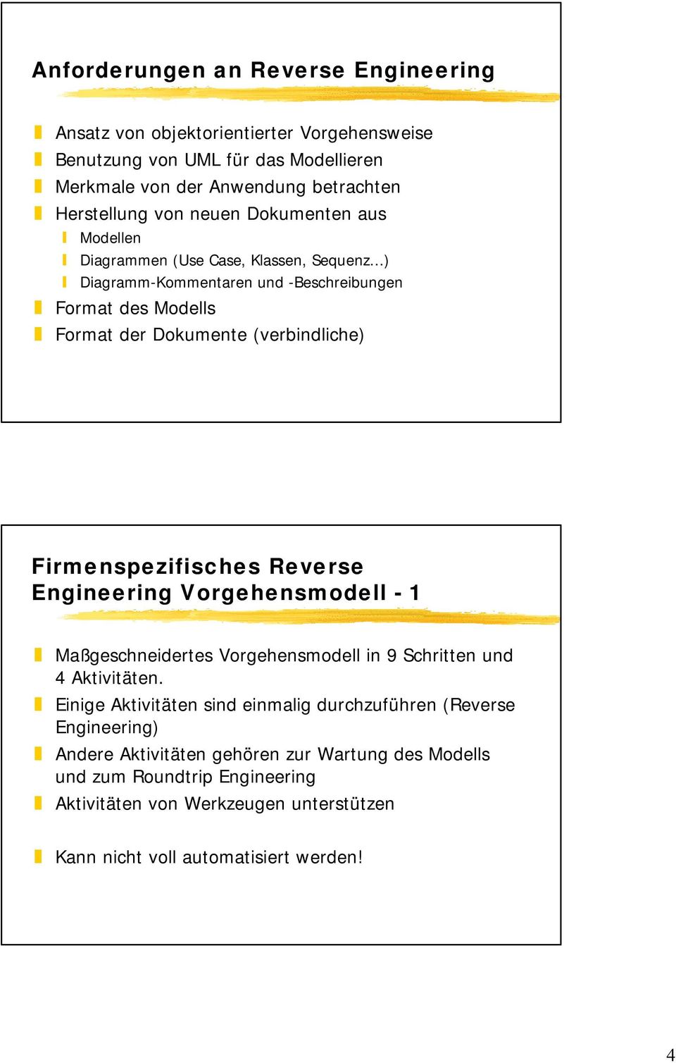 ..) Diagramm-Kommentaren und -Beschreibungen Format des Modells Format der Dokumente (verbindliche) Firmenspezifisches Reverse Engineering Vorgehensmodell - 1