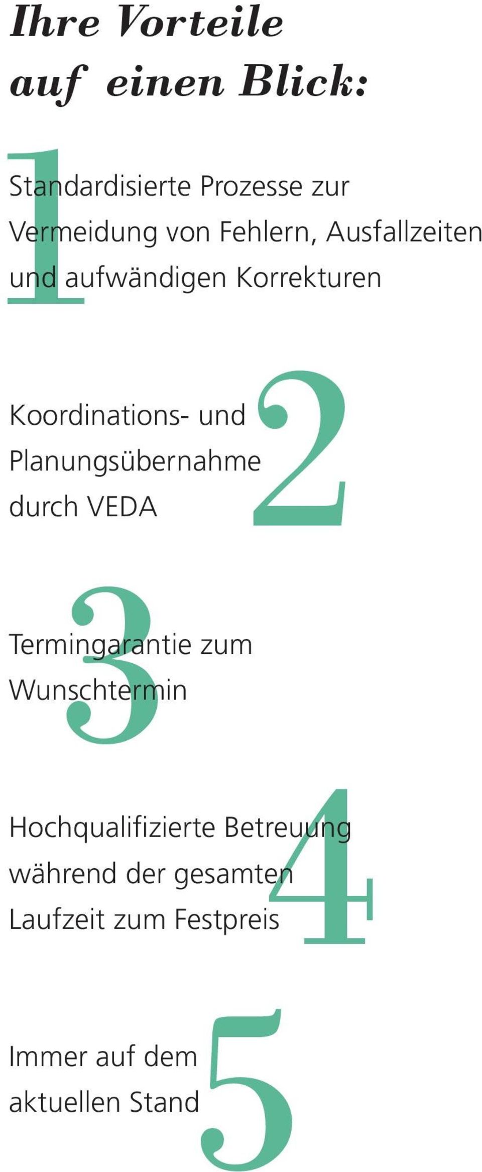 Planungsübernahme durch VEDA Termingarantie zum Wunschtermin 3 4 5