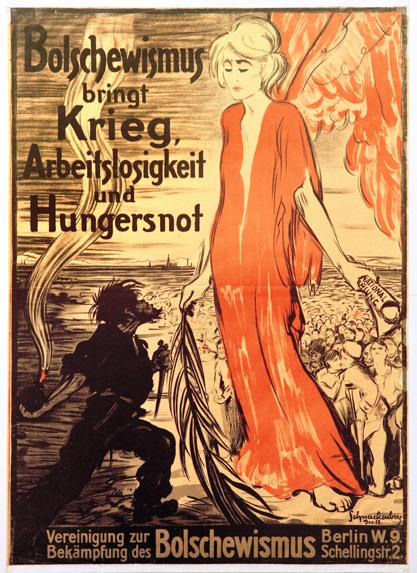 Plakate analysieren 1 Bolschewismus bringt Krieg, Arbeitslosigkeit und Hungersnot Plakat, W. Schnackenberg, 1918 Dunkler Himmel und unwirtliche Landschaft vermitteln negativen Eindruck.