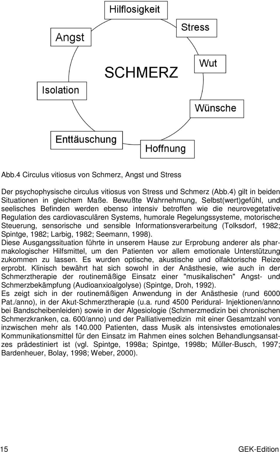 motorische Steuerung, sensorische und sensible Informationsverarbeitung (Tolksdorf, 1982; Spintge, 1982; Larbig, 1982; Seemann, 1998).