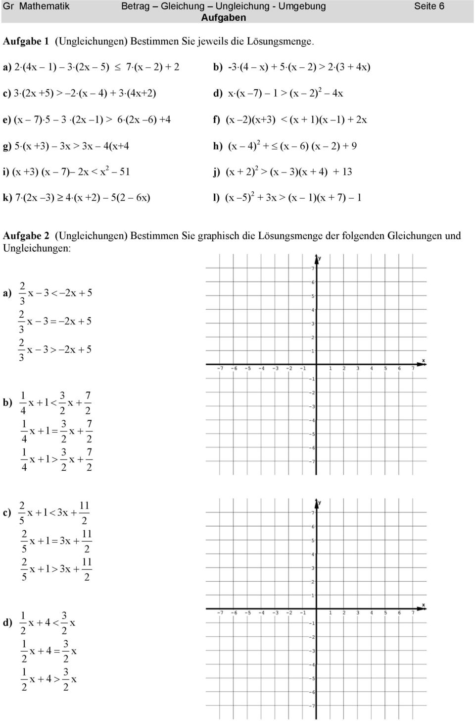 4(x+4 h) (x 4) + (x 6) (x ) + 9 i) (x +) (x 7) x < x 51 j) (x + ) > (x )(x + 4) + 1 k) 7 (x ) 4 (x +) 5( 6x) l) (x 5) + x > (x 1)(x + 7) 1 Aufgabe (Ungleichungen) Bestimmen Sie graphisch