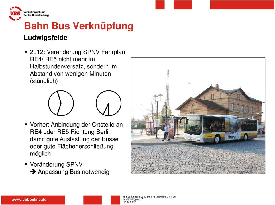 Vorher: Anbindung der Ortsteile an RE4 oder RE5 Richtung Berlin damit gute