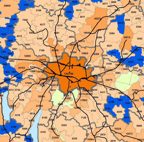 Wien Stadt Einwohner 1.714.142 Umland 30km 565.986 (33,0%) % 75,2 24,8 Einwohner pro Gemeinde bis 2.500 über 2.500-10.000 über 10.000-25.000 über 25.000-50.