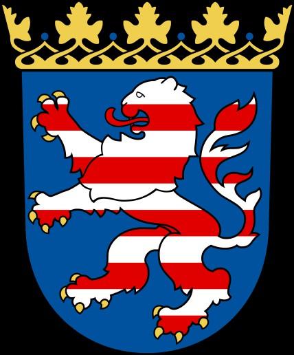 Hessen Das Landeswappen zeigt im blauen Schilde einen neunmal silbern und rot geteilten steigenden Löwen
