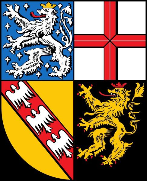 Saarland Das Landeswappen ist geviert, es zeigt heraldisch rechts oben einen goldgekrönten und rotgezungten silbernen