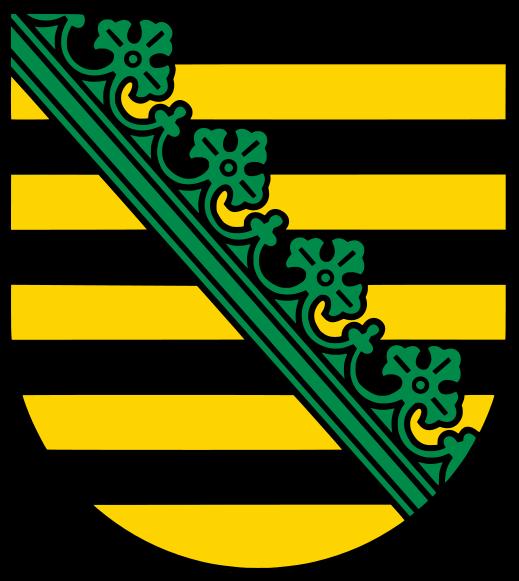 Sachsen Das Landeswappen zeigt im neunmal von Schwarz und Gold geteilten Feld einen schrägrechten grünen Rautenkranz.
