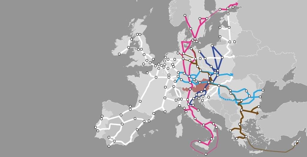 Österreich als Teil Europas Österreich im Herzen Europas 4 der 9 Hauptverkehrsadern Europas führen durch Österreich; 3 durch Wien Intermodale Vernetzung Europas Klimafreundliche Mobilität im