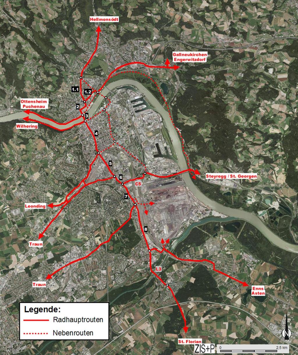 Weiterführung der Radhauptrouten im Stadtgebiet Linz