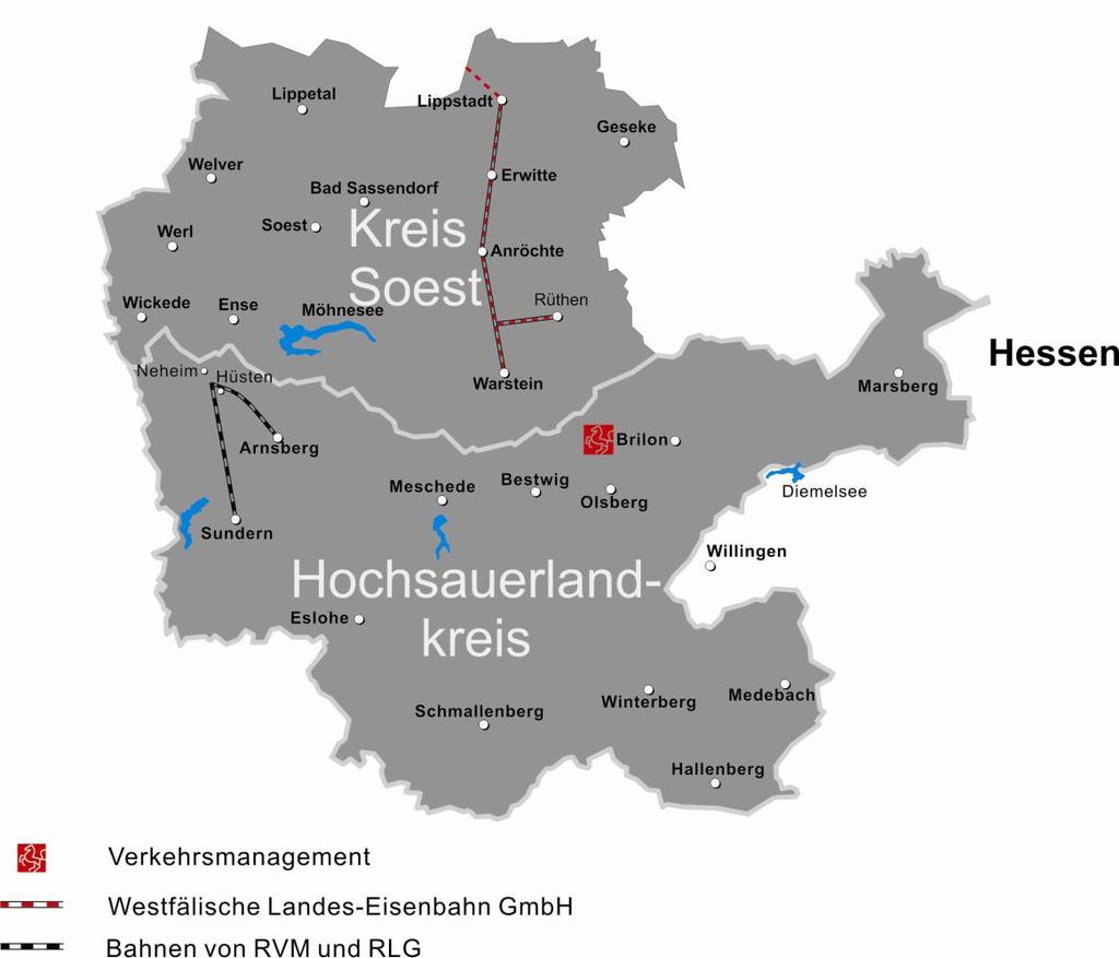 Raumstruktur im Kreis Soest und im Hochsauerlandkreis Kreis Soest: 296.000 Einwohner 7 Städte und 7 Gemeinden zwischen 10.000 und 66.000 Einw. 223 EW/km 2 Hochsauerlandkreis: 263.
