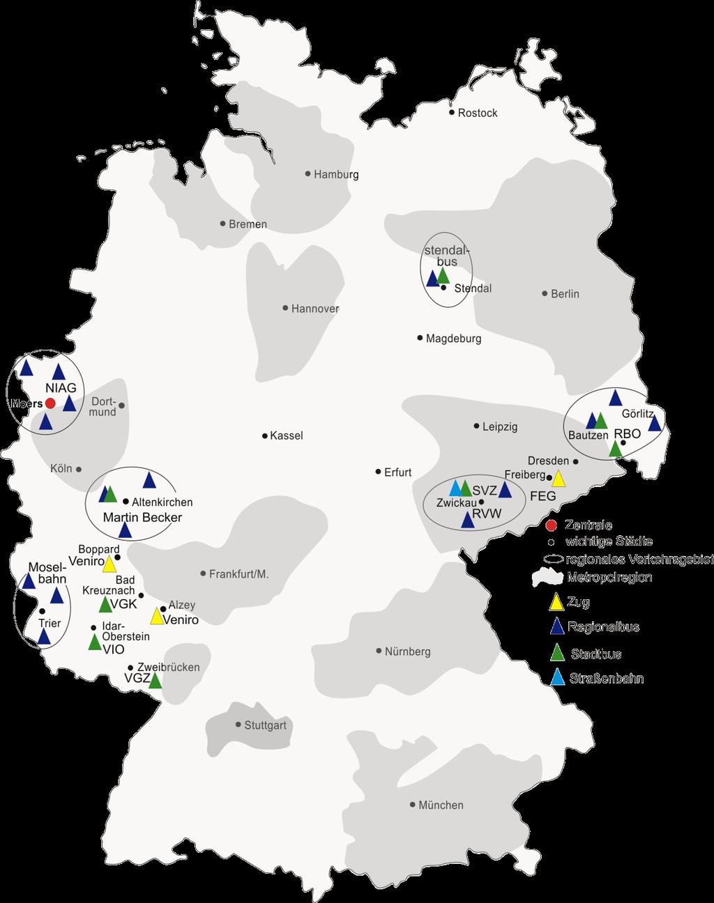 Zahlen & Fakten Rhenus Veniro ÖPNV in vier Bundesländern mit 10 Busunternehmen SPNV an drei Standorten