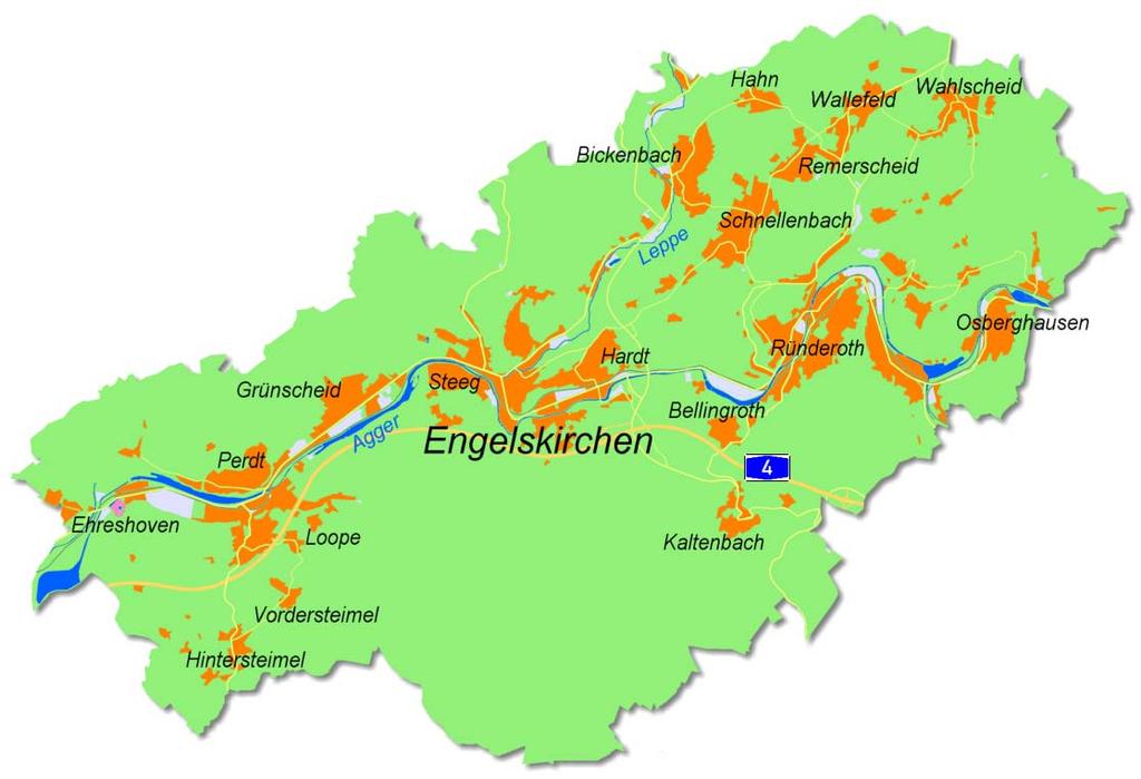 ÖPNV-Bedienung: Aggertal, Wiehl / Bielstein, Höhenorte Ründeroth / Gummersbach Kein kontinuierlicher ÖPNV, z.