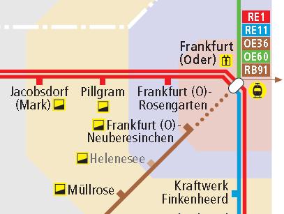 Beeskow bis Frankfurt (Oder). Der Abschnitt Frankfurt (O)-Neuberesinchen Frankfurt (Oder) ist ganzjährig gesperrt.