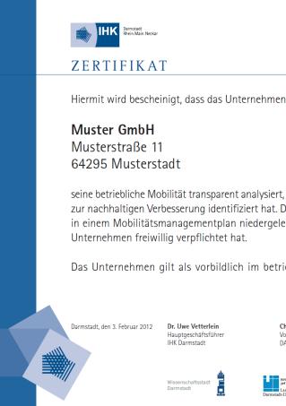 BERATUNGSPROGRAMM BMM Audit und Netzwerk Audit Betriebliches Mobilitätsmanagement der IHK Darmstadt Zertifizierung Arbeitgeber die sich vorbildlich mit dem Thema BMM auseinandersetzen, Erst- und