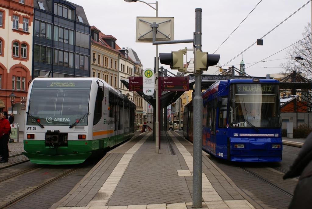 Das 3-Schienen-Gleis in der Stadt Zwickau Innovation: Dreischienengleis zwischen Zwickau GAC und