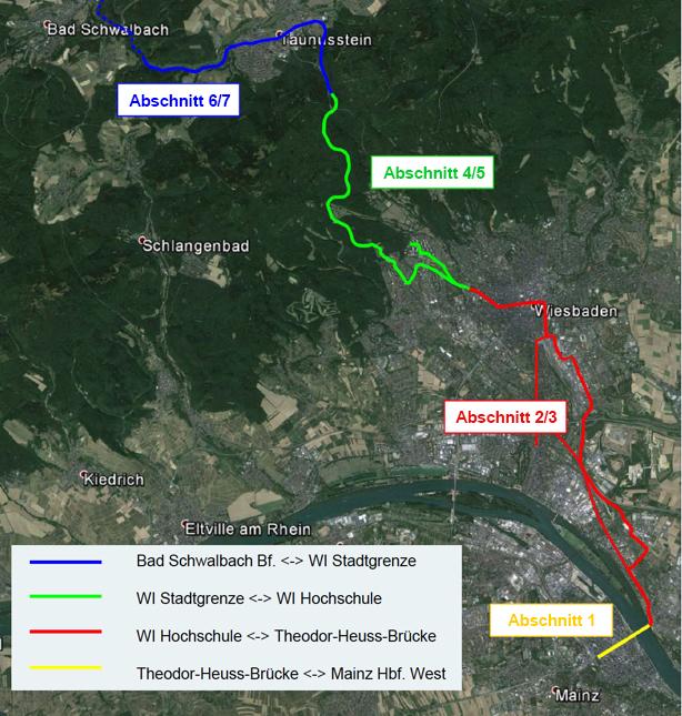 CityBahn Wiesbaden Die Planungsabschnitte 5 Aartalbahn (14,8 km) Wiesbaden Nord-West (4,7 km)